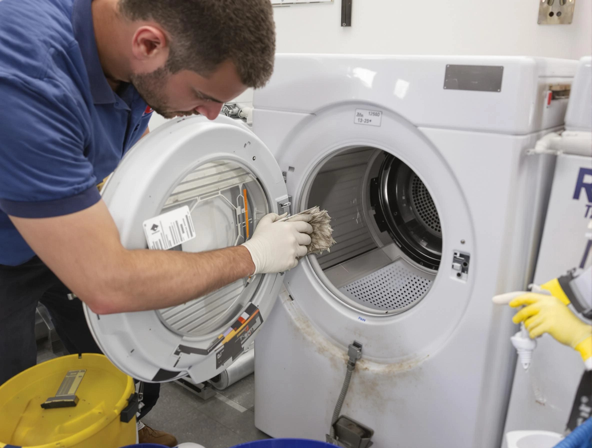 Newnan Dryer Vent Cleaning specialist performing detailed lint trap cleaning service in Newnan