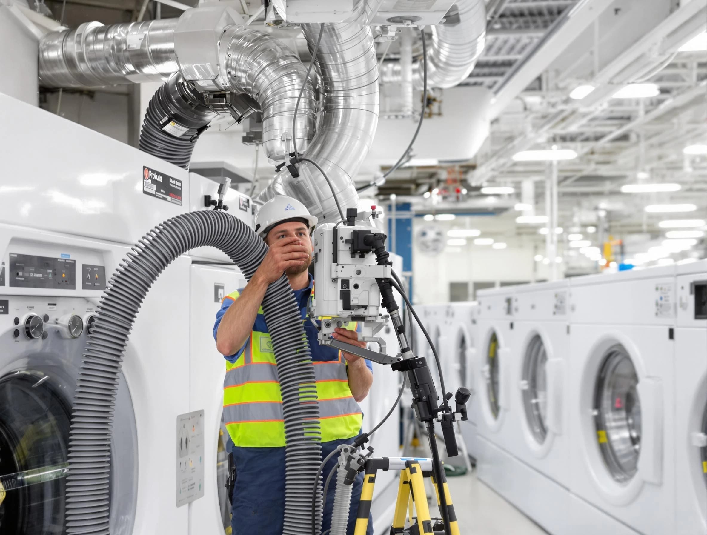Newnan Dryer Vent Cleaning team performing commercial-grade dryer vent cleaning at a business facility in Newnan