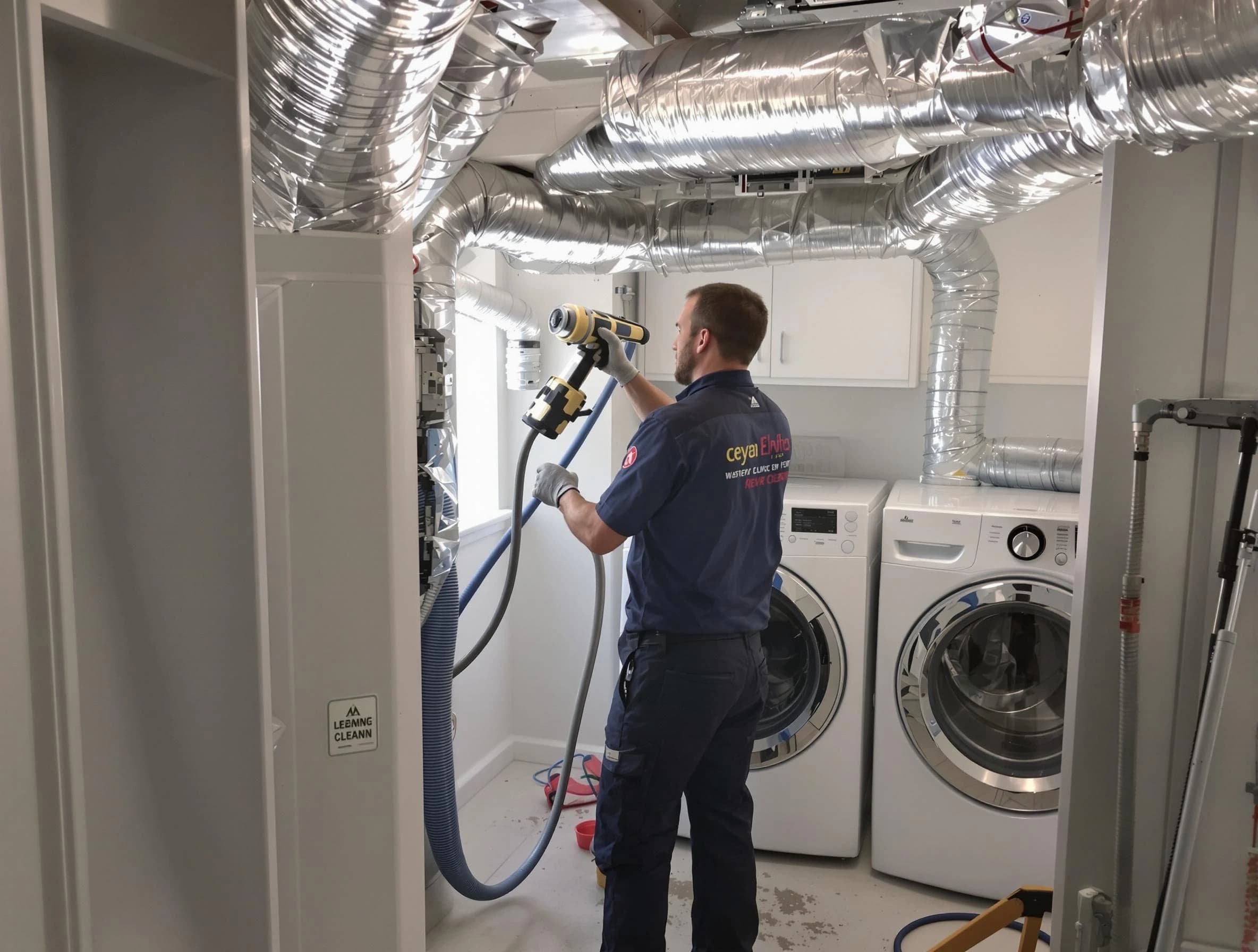 Newnan Dryer Vent Cleaning specialist using advanced equipment for thorough duct cleaning in Newnan