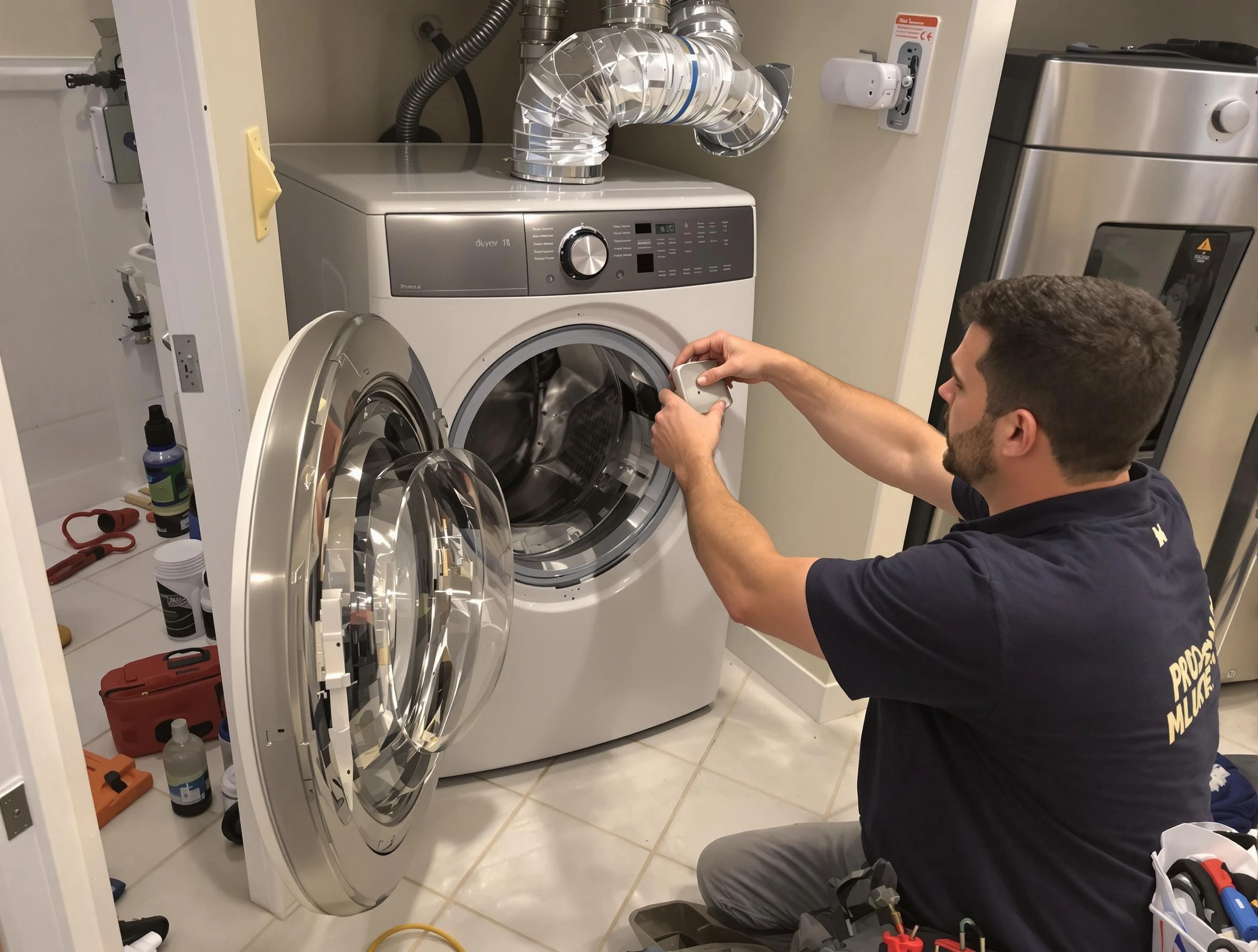Newnan Dryer Vent Cleaning technician performing precise dryer vent hose installation in Newnan